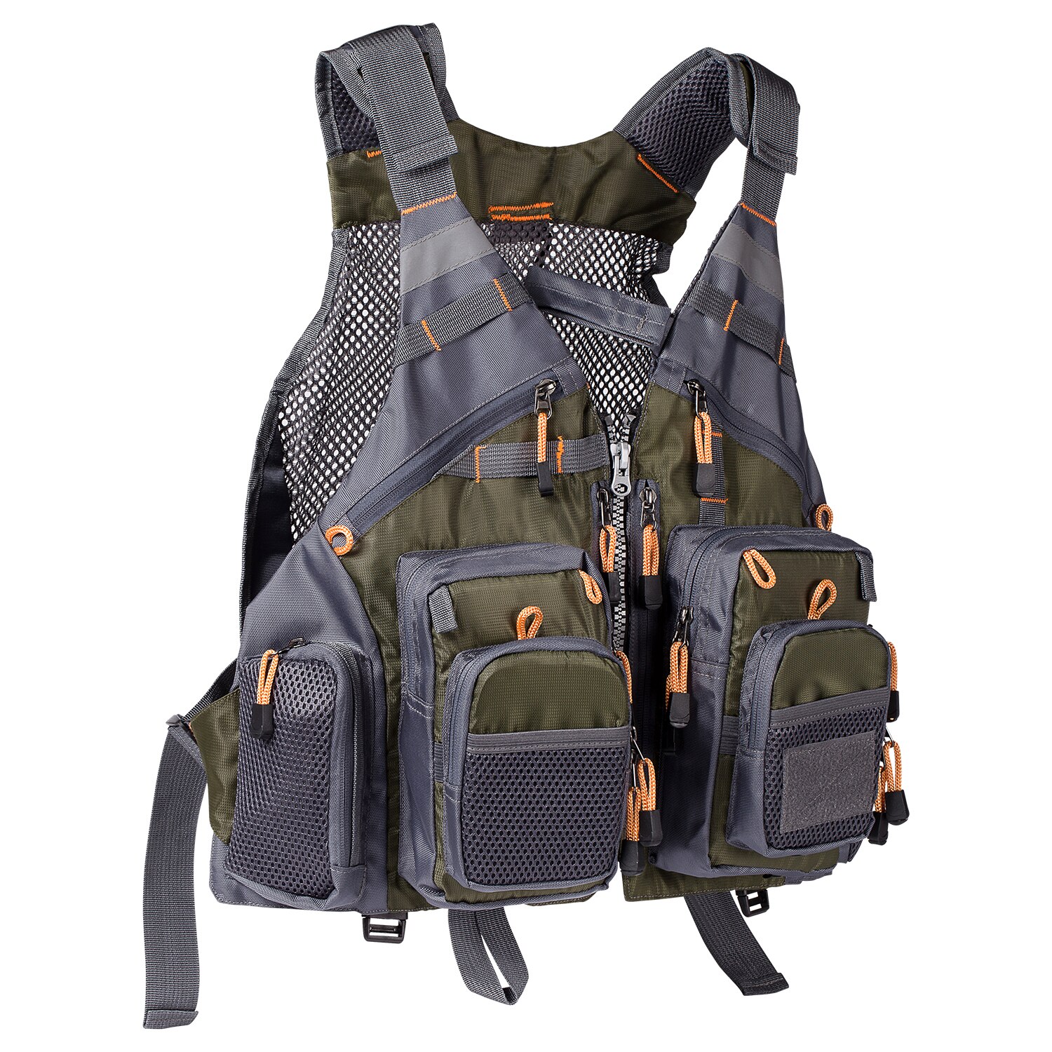 Bassdash-Chaleco de pesca ajustable, multifunción, para deportes al aire libre, para nadar con mosca, aparejos de pesca: D75 Army green