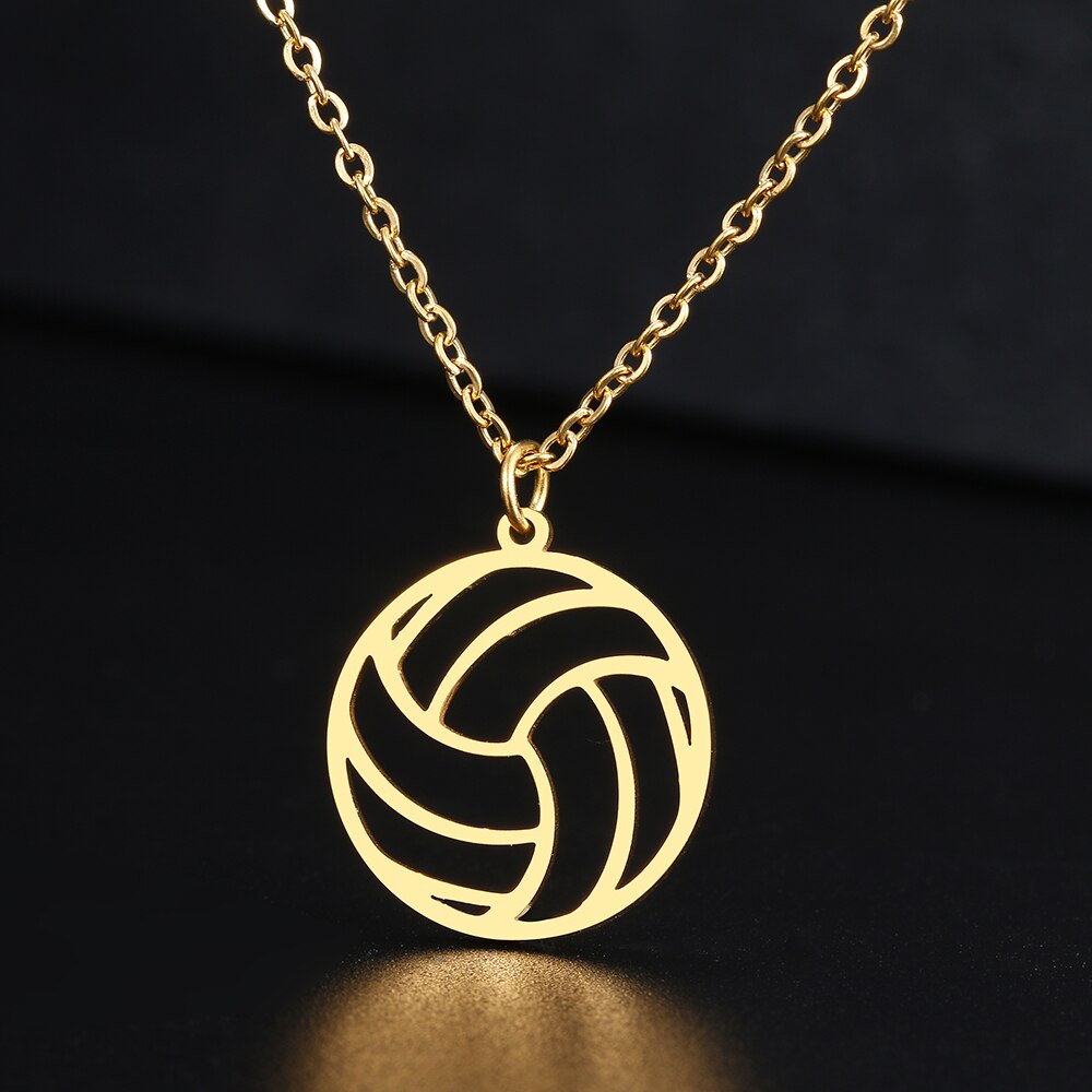 Collares de acero inoxidable para voleibol de playa, colgante de bola hueca, Collar de cadena, Collar de para mujeres y hombres, joyería, de: Color amarillo dorado claro