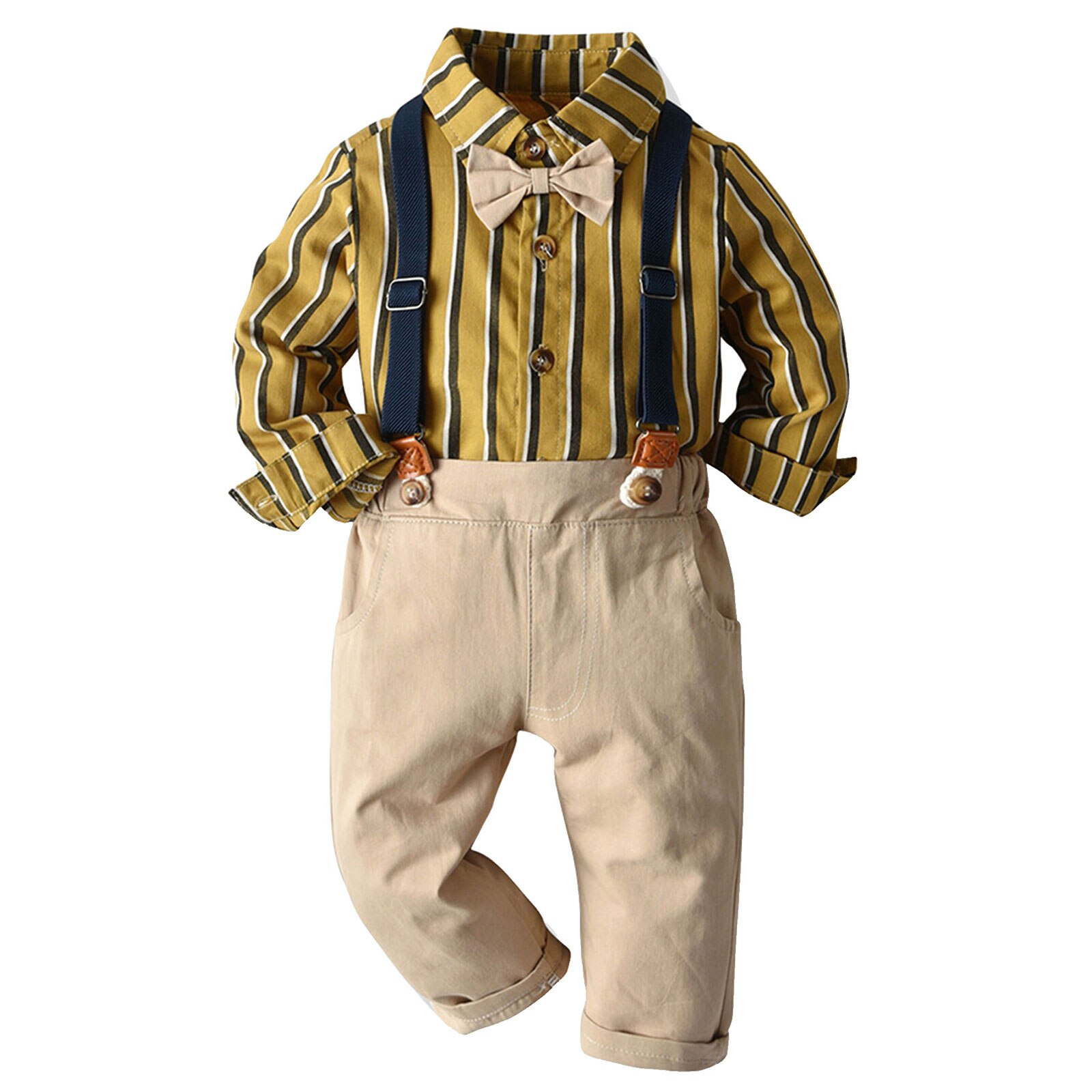 Kleinkind Baby Junge Outfit Lange Ärmel Revers Gestreiften Hemd Hosenträger Hosen Gentleman Anzug für Jungen freundlicher Party Kostüm setzt