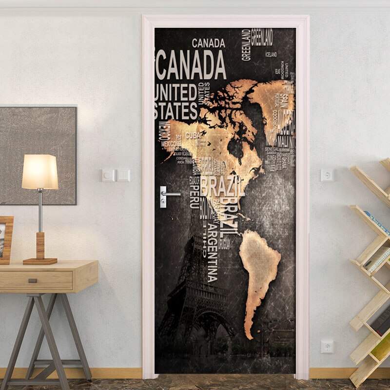 PVC Waterproof Self-adhesive Door Sticker 3D Black Retro Alphabet Sticker Living Room Door Decor Wall Sticker 3D Decal