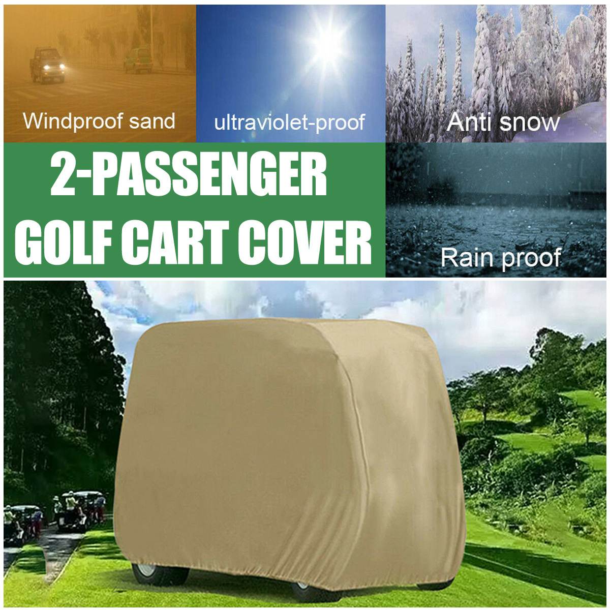 Waterdichte Golfkar Cover 2 Passagiers Golfkar Bescherm Cover Uv-bestendig Sunshide Regenhoes 95 "X 48" X 66"