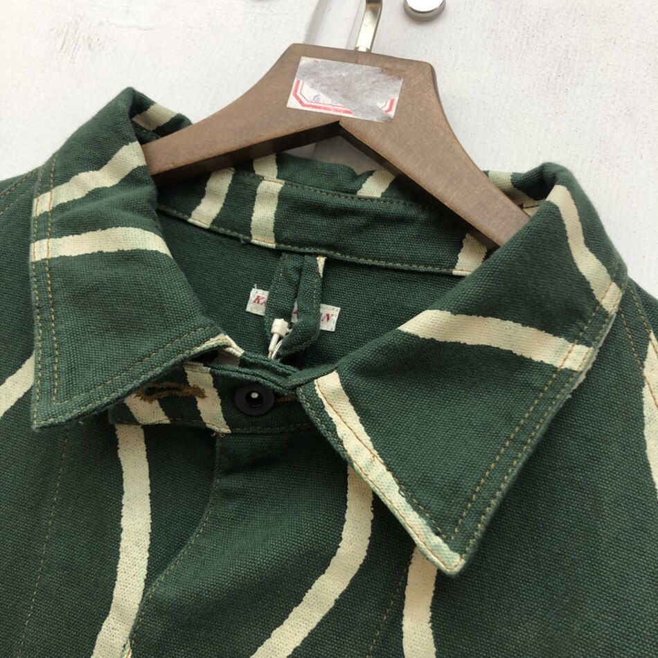 Men Women 1:1 Best Wave Stripe Button Jacket Hip Hop Multi-pocket Cargo Jacket High Street Kapital Denim Jacket