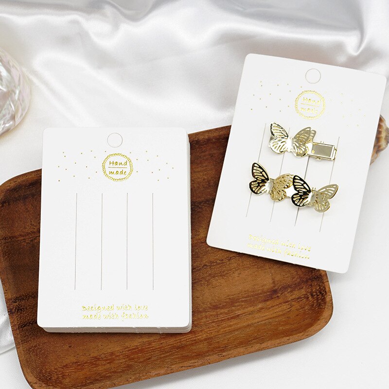 50Pcs Jewelry Display Card with Hang Tag Card White Blank Brooch Hair Clip Paper Cards Hair Accessories Holder Packaging Card: B