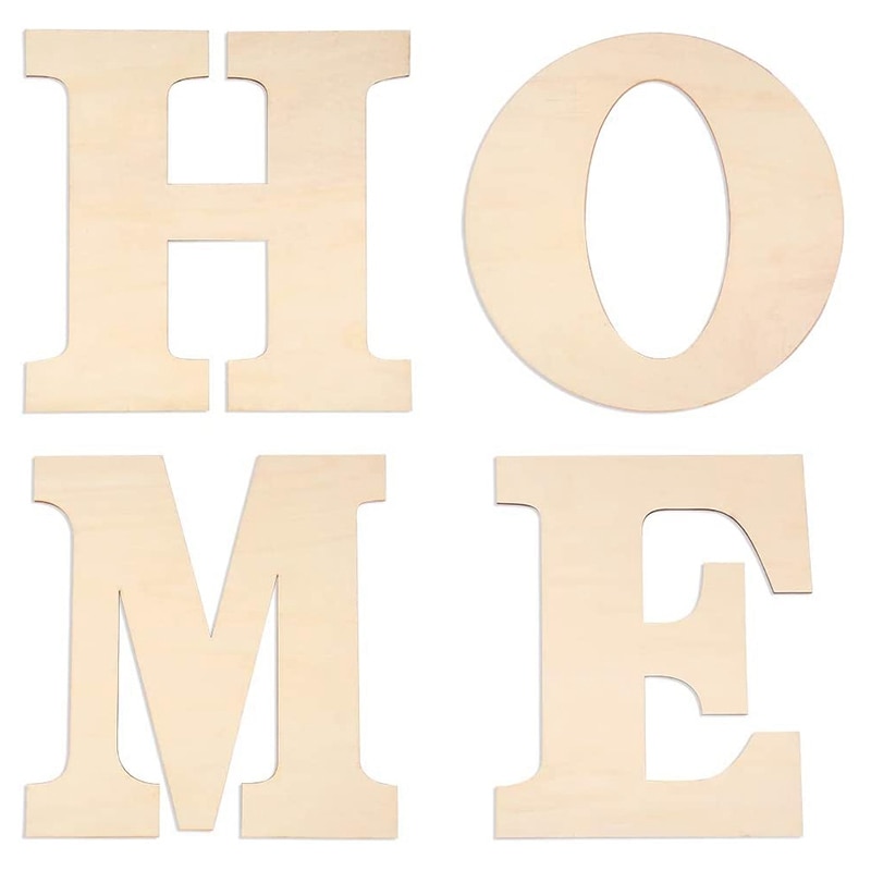 4 pièces 12 pouces lettres en bois non finies grand "Home" pour la décoration murale de la maison