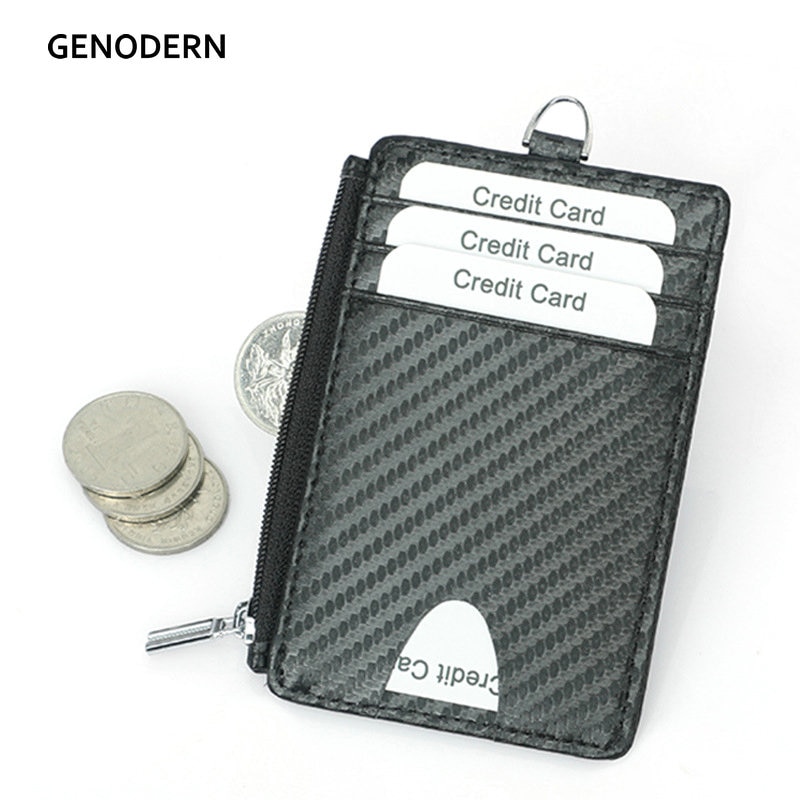 Genodern Rfid Carbon Fiber Patroon Kaarthouder Met Zip Portemonnee Mannen Multifunctionele Rits Portemonnee card Cover