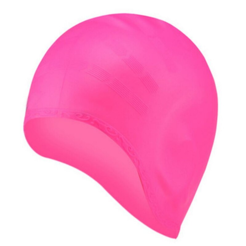 Mujeres Hombres niños natación piscina agua deporte impermeable silicona buceo natación gorro largo protección oreja taza gorros de baño, sombrero: Rosa