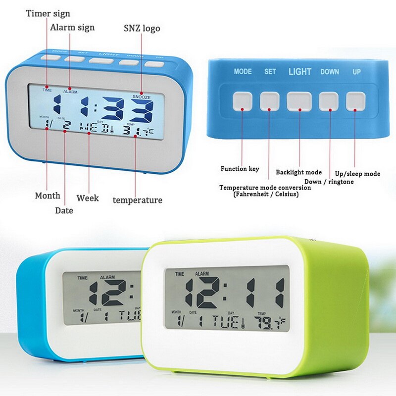 1pc Mute Digital Alarm Clock With Snooze Fuction Weather Night Light Adjustable Alarm Misic Sounds Backlight Display