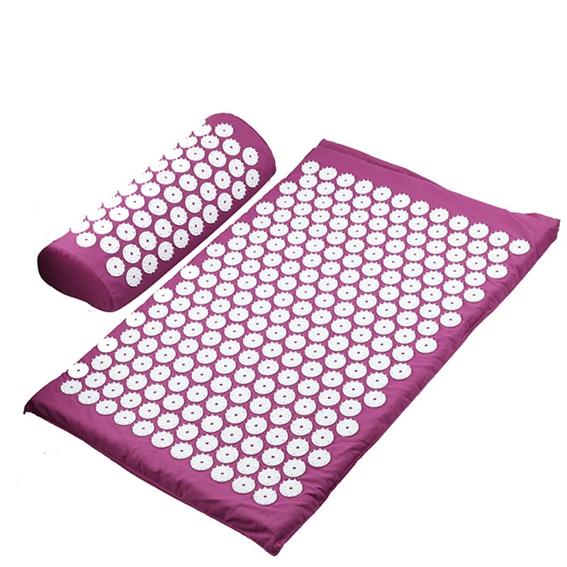 Cojín de masaje Yoga estera de acupresión cuello parte trasera del pie masajeador dolor alivio de estrés masaje con acupuntura Pad: Purple set