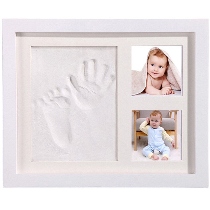 Diy plast fotoramme til babyhånd og fodaftryk plasticine baby souvenirrammer baby babygenstande til nyfødte håndskimmel: Hvid