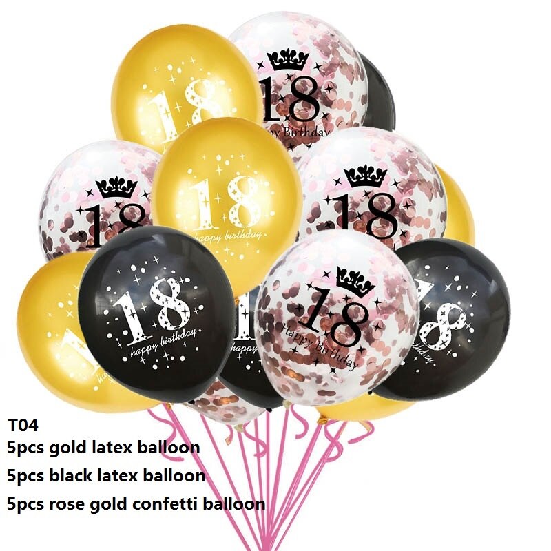 15pcs/set 18th Happy Birthday Balloon Decor Gold Silver Confetti Latex Balloons for 18 Year Old Birthday Celebrate Decoration: CF347-T04
