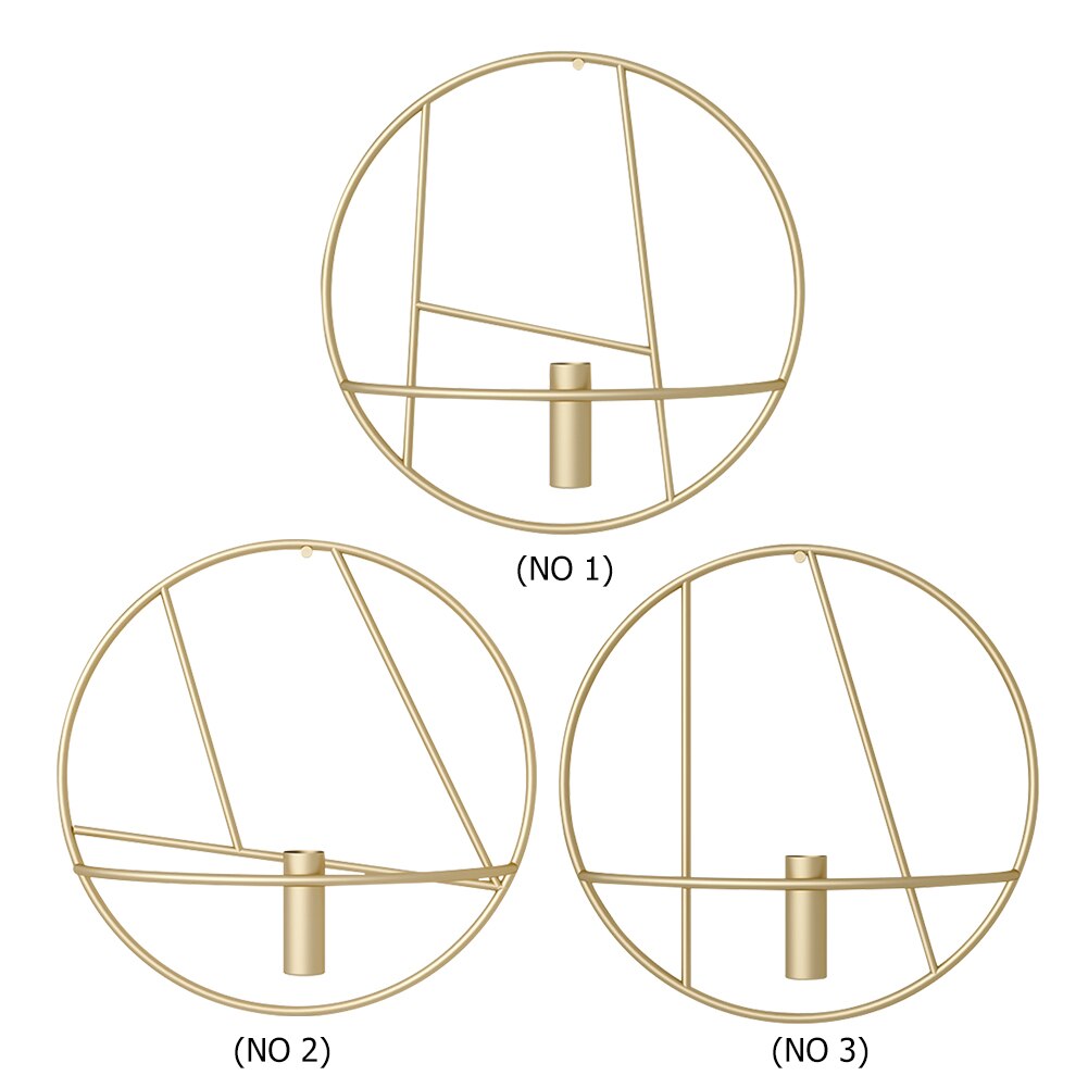 Embellishment DIY Crafts Decorations 3D Golden Circle Modern Candle Holder Home Decor Metal Wall Hanging Candlestick