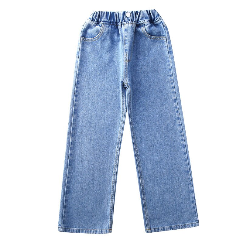 2022 Tiener Meisjes Mid-Taille Jeans Katoen Effen Kleur Koreaanse Lente Herfst Wid Been Broek Kinderkleding School Denim broek 4-14Yrs: 5