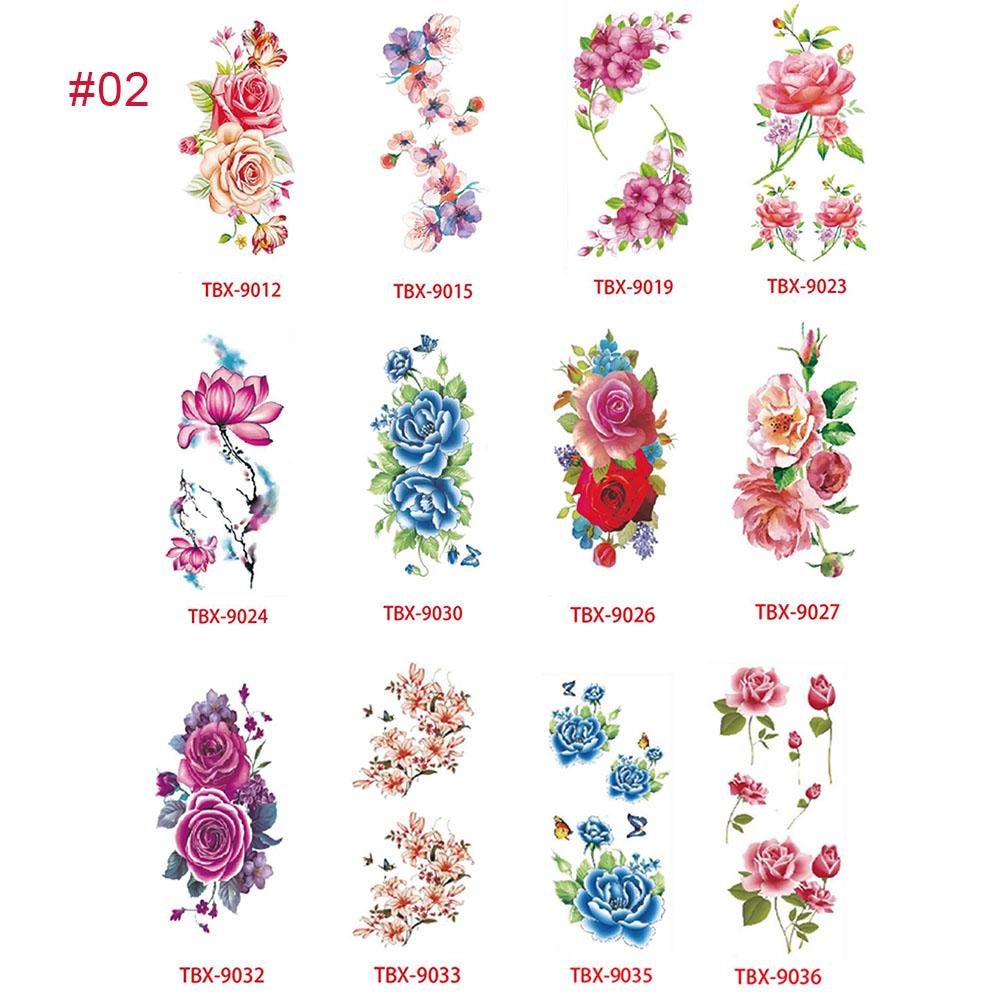 Tattoo Pack of 12 Sheets Flower Temporary Tattoos Stickers Lotus Cherry Blossoms Flash Tattoo Color Sending Randomly