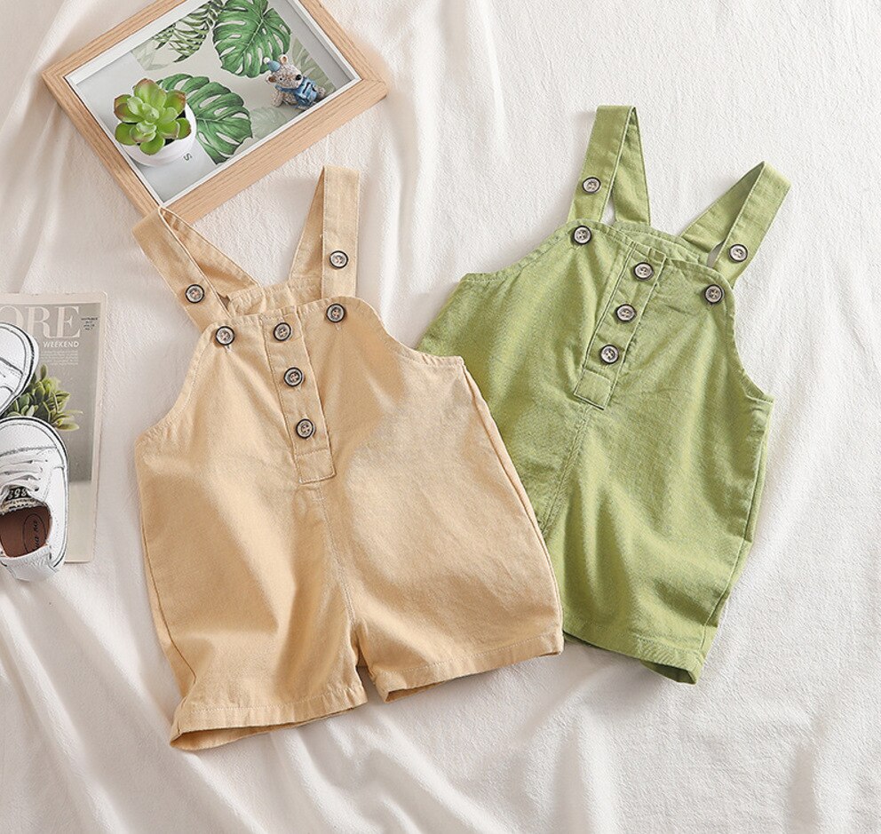 Baby Meisjes Losse Bib Shorts Broek Zomer Peuter Jongens Solid Overalls Kinderen Katoen Casual Jumpsuit Meisje Mode Denim Overalls