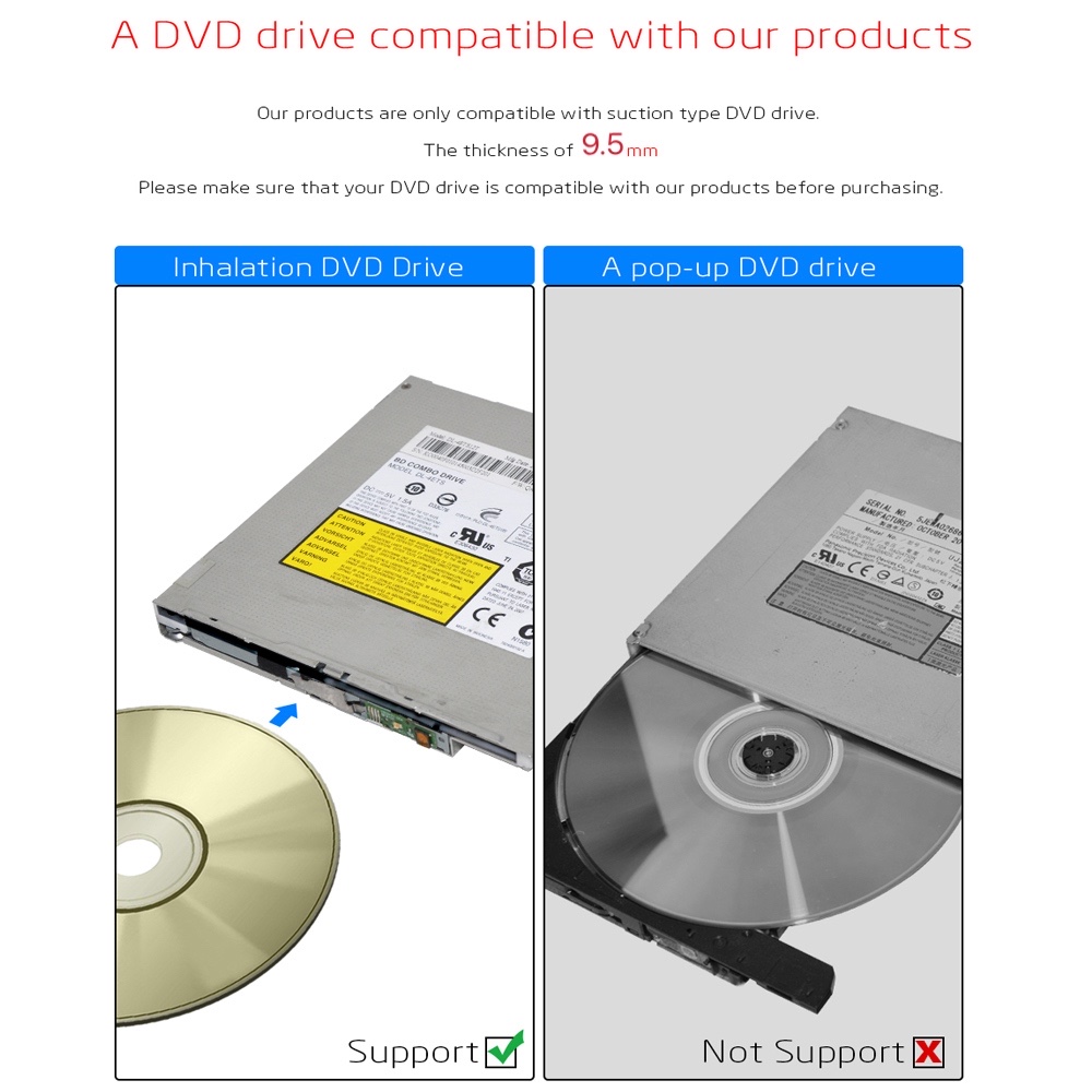 Unidad óptica IDE de 9,5mm, carcasa de DVD RW con USB 2,0, ranura externa en DVD, supercarcasa para Macbook Notebook ECD018