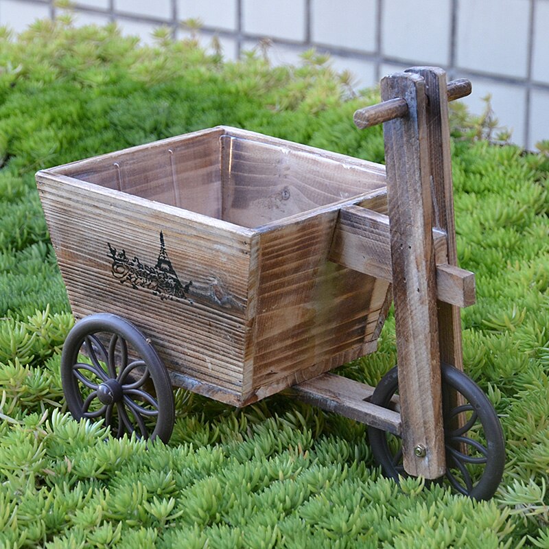 Jahrgang Kleine Handwagen Natürliche Holz Blumenkübel Europäischen Heimat Garten Dekor Rad Wagen Holz Blume Pflanze Topf
