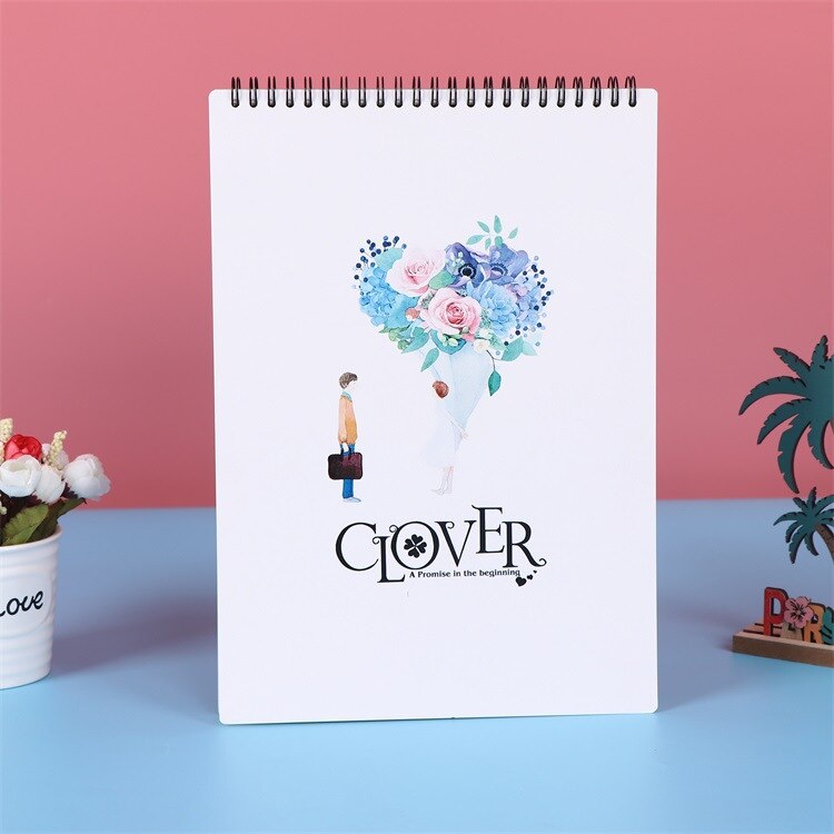 A4 Coil Loose-leaf Sketchbook Spiral Bound Cartoon Cover Kraft Blank Drawing Book Sketch Diary Memo Note Office School: D A4