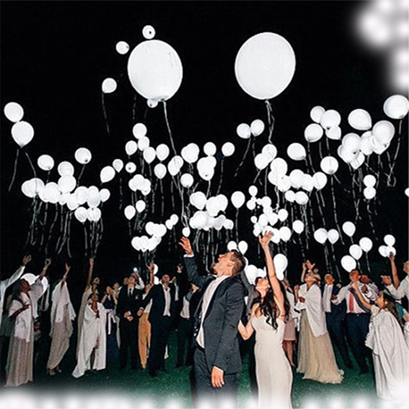 5pcs LED Balloon Luminous Light ball 12 Inches White Latex Balloon glow Balloon birthday party Wedding Decor Supplies