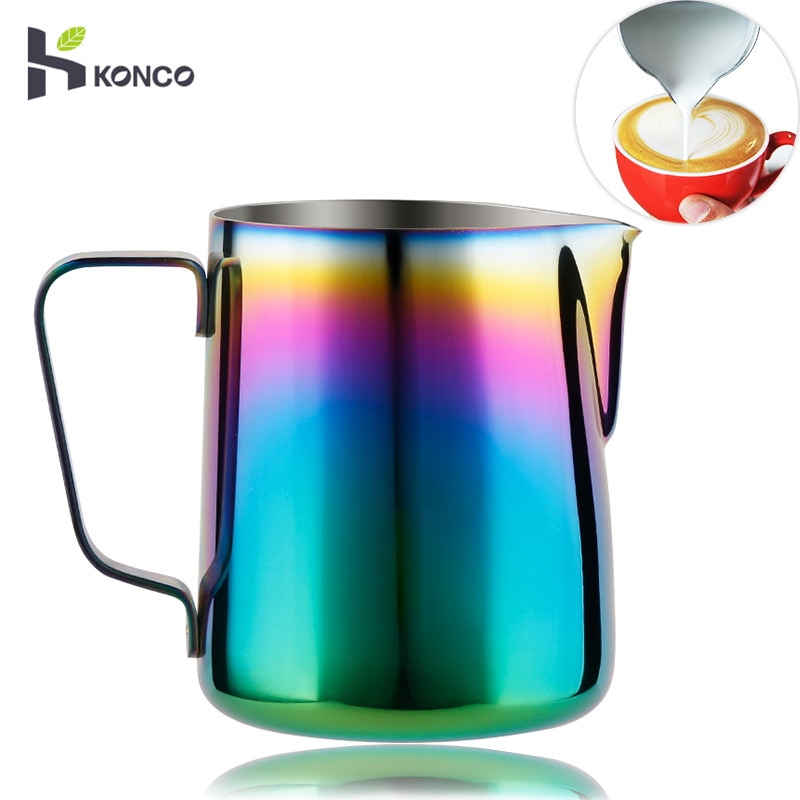 Milk Frothing Pitcher Stainless Steel, Rainbow Color Custom Coffee Mugs, Milk Steaming Frother for Espresso Machines