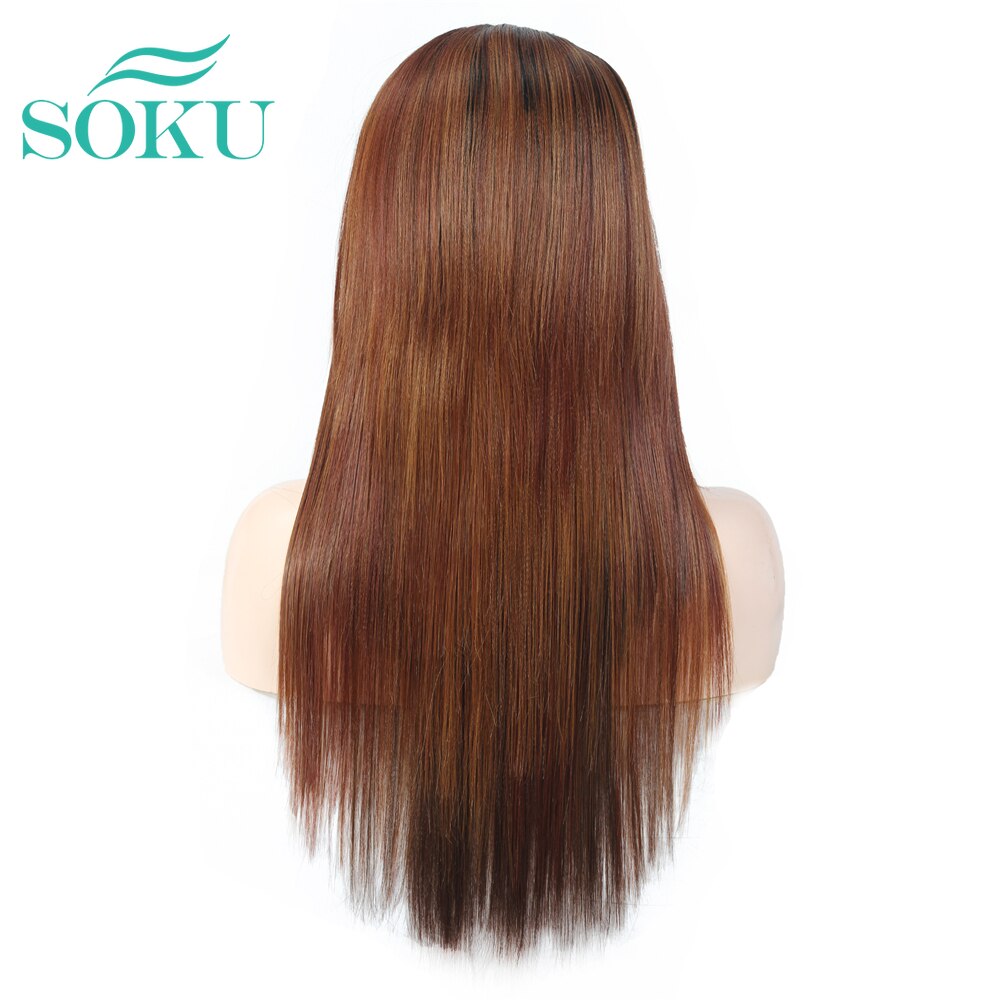 Soku sort brun farve syntetiske blonde front parykker naturlig lige langt hår paryk 22 inches gratis del paryk til sorte kvinder