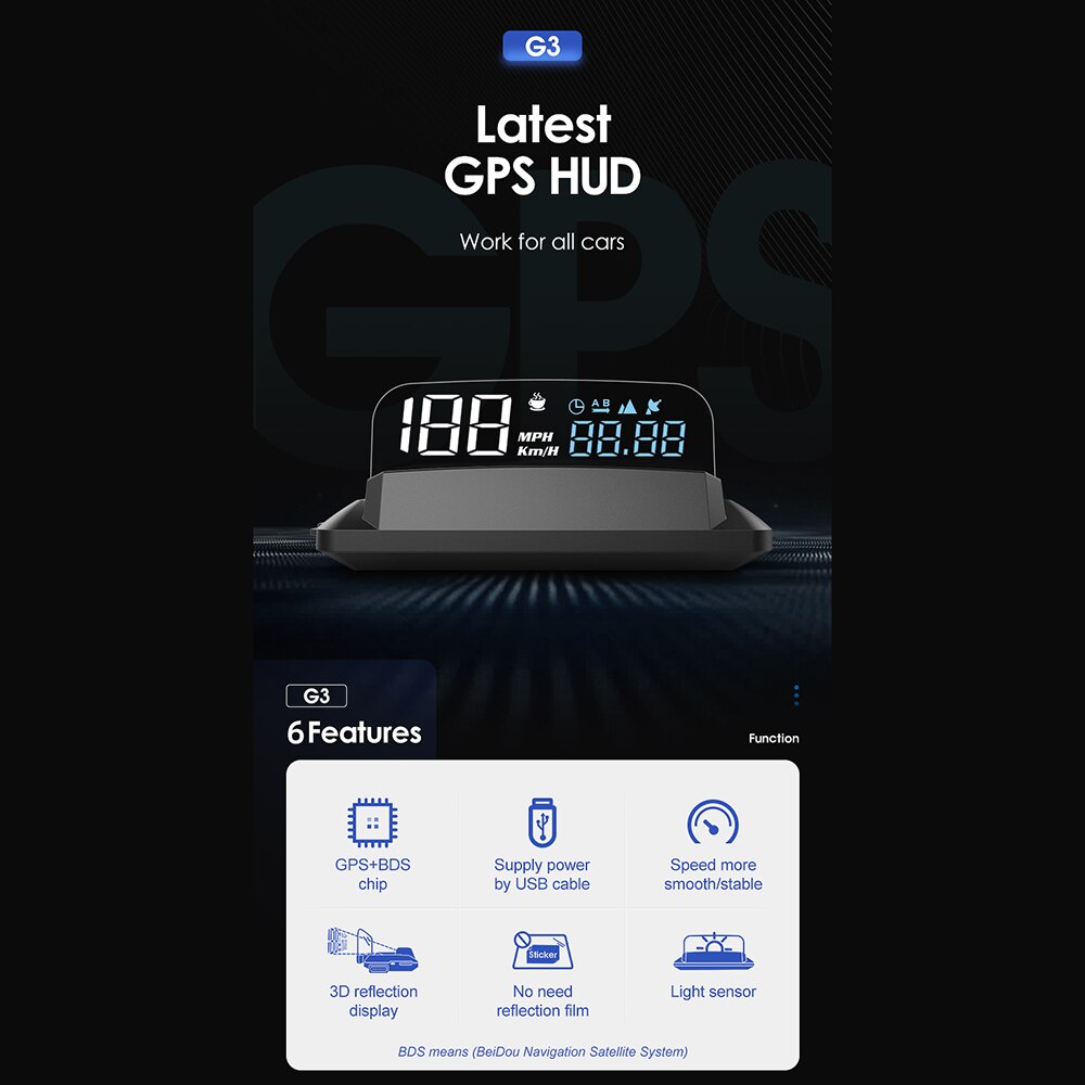 Auto Brightness Sensor USB Car GPS Digital Head-Up Display HUD Projector Speedometer Overspeed Warning