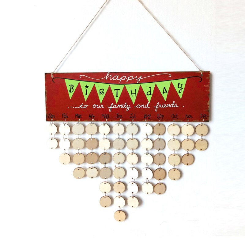 Tablero de recordatorios de cumpleaños para el hogar Calendario de madera, adorno colgante, decoración de Año ,: 11