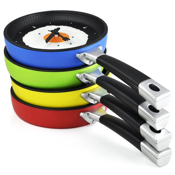 Frying Pan Clock with Fried Egg - Novelty Hanging Kitchen Cafe Wall Clock Kitchen - Yellow