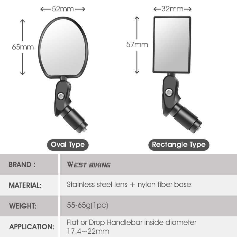 WEST BIKING Bike Rearview Mirror 360 Rotation Adjustable Wide Angle Cycling Rear View MTB Road Bike Bicycle Handlebar Mirrors