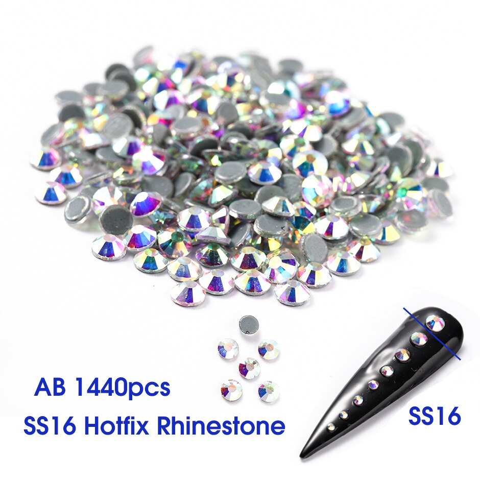 1440pc super glitter krystal ab  ss3-ss20 hotfix rhinsten på negle dekoration fix flad ryg strass nail art sten  le1610: Hvid ab  ss16