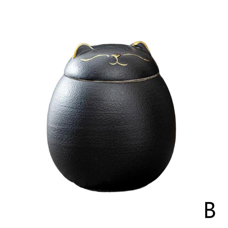 Lucky Cat Sealed Storage Jar Convenient Travel Caddy Tea Teaware Tea Crafts Ceramic Box Kitchen C2Y3: black