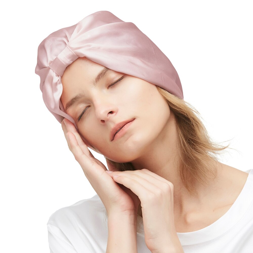 LILYSILK Silk Sleep Cap Classic Pleated Hair One Size Women: Rosy Pink