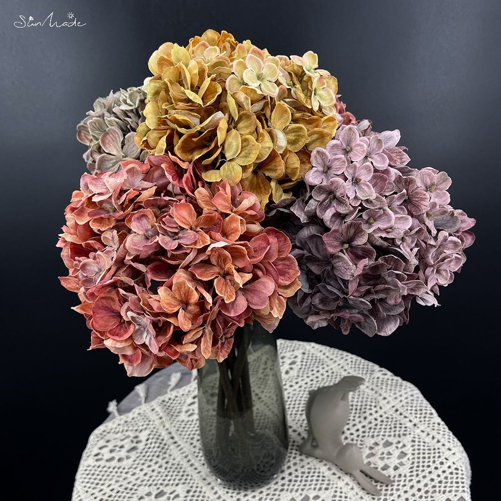 Flores artificiales de seda de hortensia grande, decoración de otoño, arreglo floral, suministros para el hogar y la boda