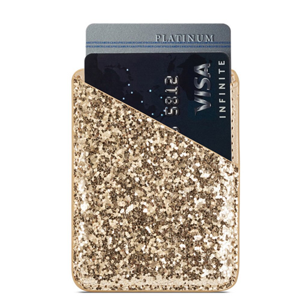 Self-adhesive Sequin Decoration Practical Purse Stick On Phone Mini Credit Pocket Card Holder Business Wallet Ultra Slim: Gold