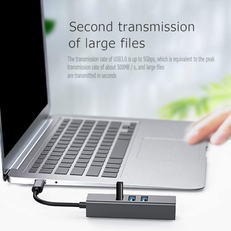 USB-C to Ethernet Adapter with 3 USB Port, Type C Hub with RJ45 Ethernet Network M Ultiport 4-In-1