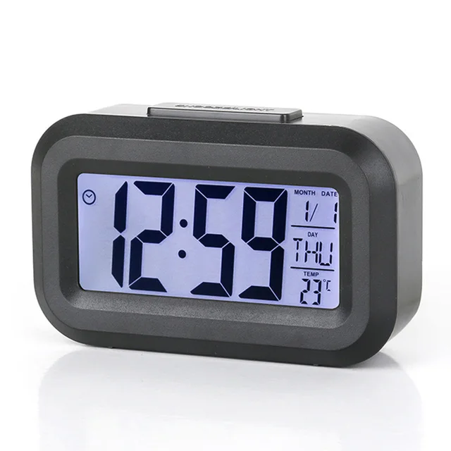 Reloj despertador Digital, alarma Digital electrónica, relojes de mesa de escritorio, retroiluminación de oficina, reloj calendario con repetición: Negro
