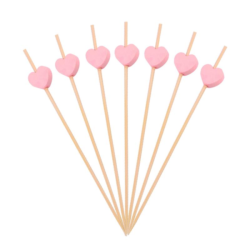 100Pcs 12Cm Cocktail Picks Creatieve Handgemaakte Hart Vorm Kraal Voorgerecht Picks Fruit Tandenstokers Wedding Party Kerst Supplies: Pink