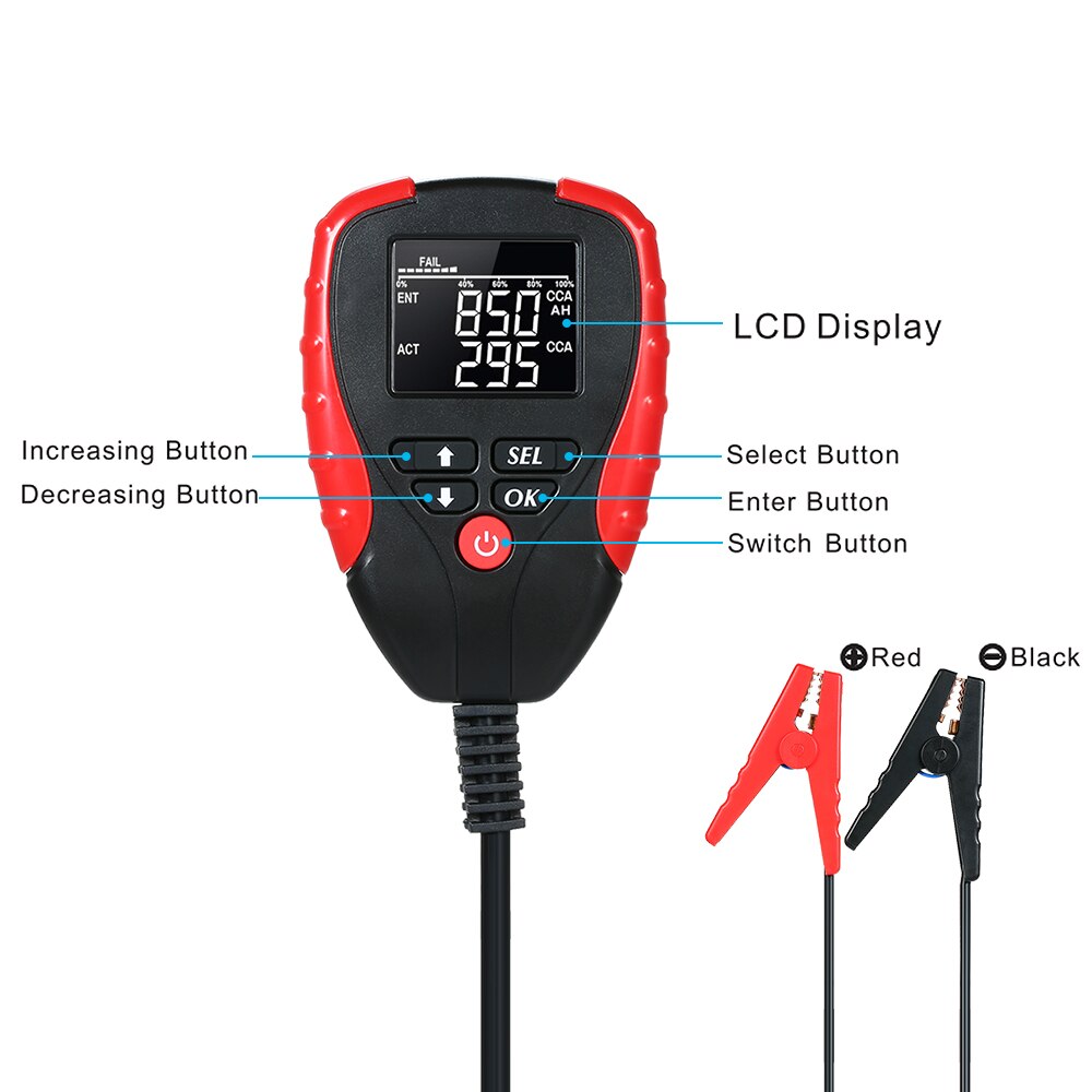 Digital 12V Car Battery Tester Automotive Battery Load Tester Analyzer with AH/CCA Mode Vehicle Battery Diagnostic Testing Tool