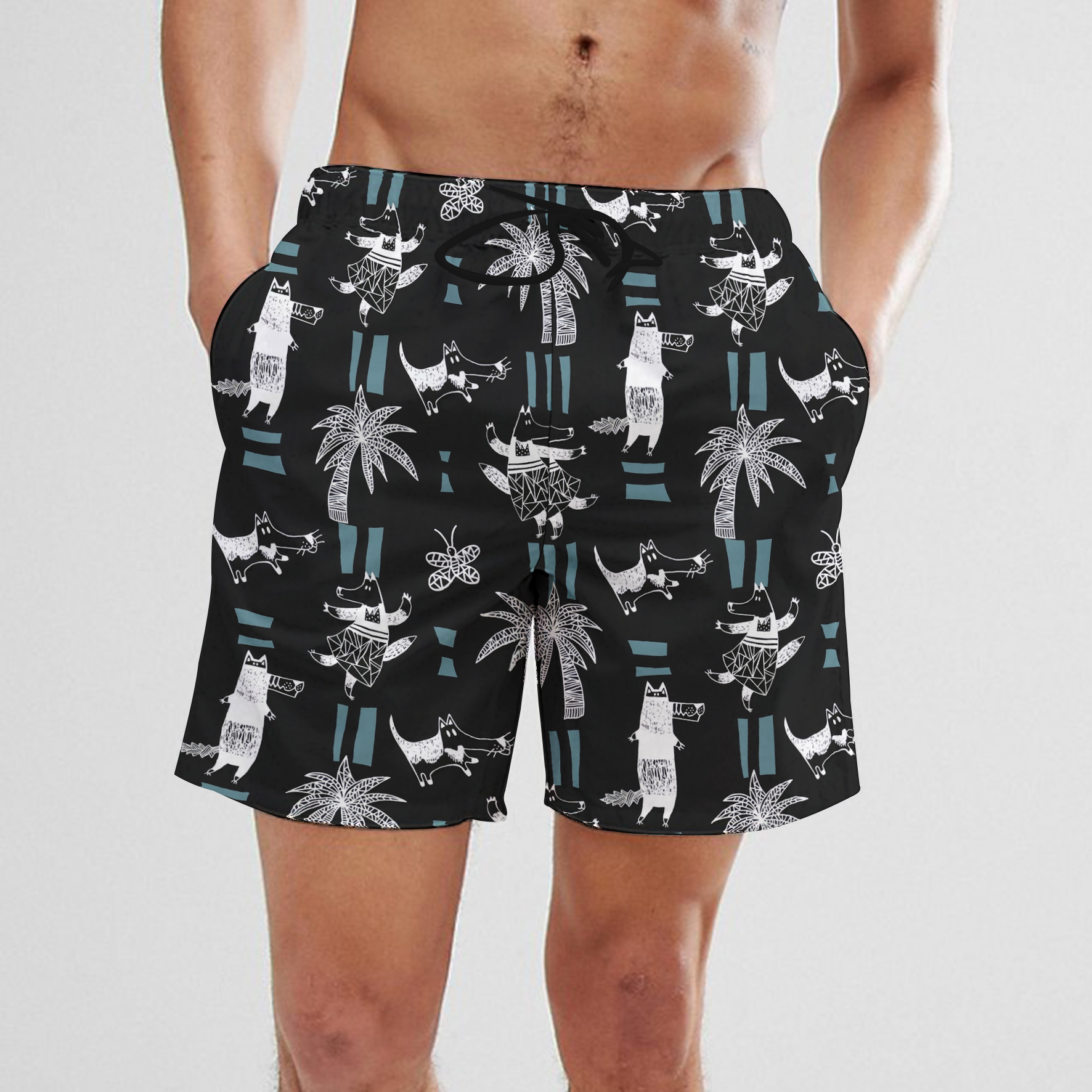 SummerFashion dessin animé cocotier voiture impression numérique hommes cordon Shorts séchage rapide hawaïen plage Fitness décontracté court