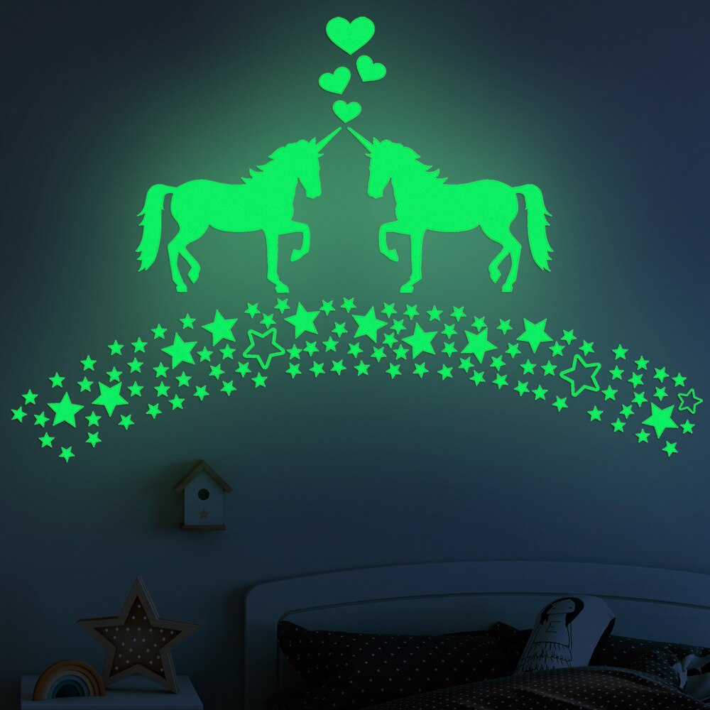 Eenhoorn Star Glowing Muurstickers Glow In Dark Sticker Vinyl Kinderen Slaapkamer Woonkamer Decor Home Decoratie Accessoires