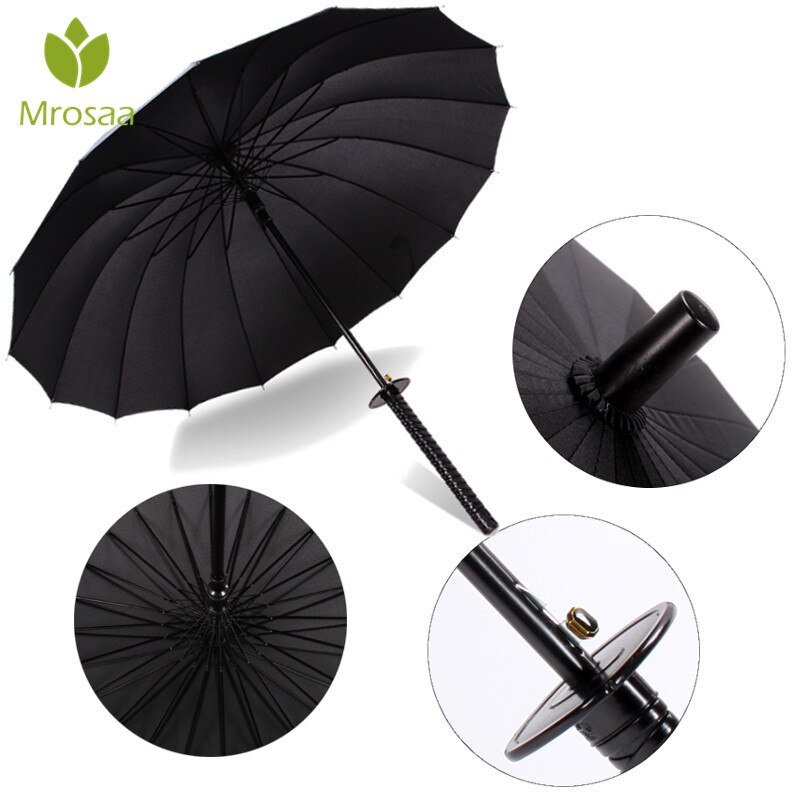Vindtæt samurai sværd sol regn paraply ninja-lignende lige langt håndtag 8 16 24 ribben mænd kvinder paraply automatisk åben parasol