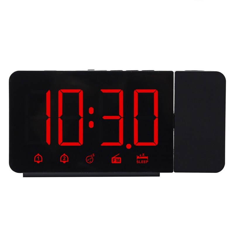 LED Digital 2 Alarm Clock USB Electronic Desktop Watch Wake Up FM Radio Time Projector Snooze Function