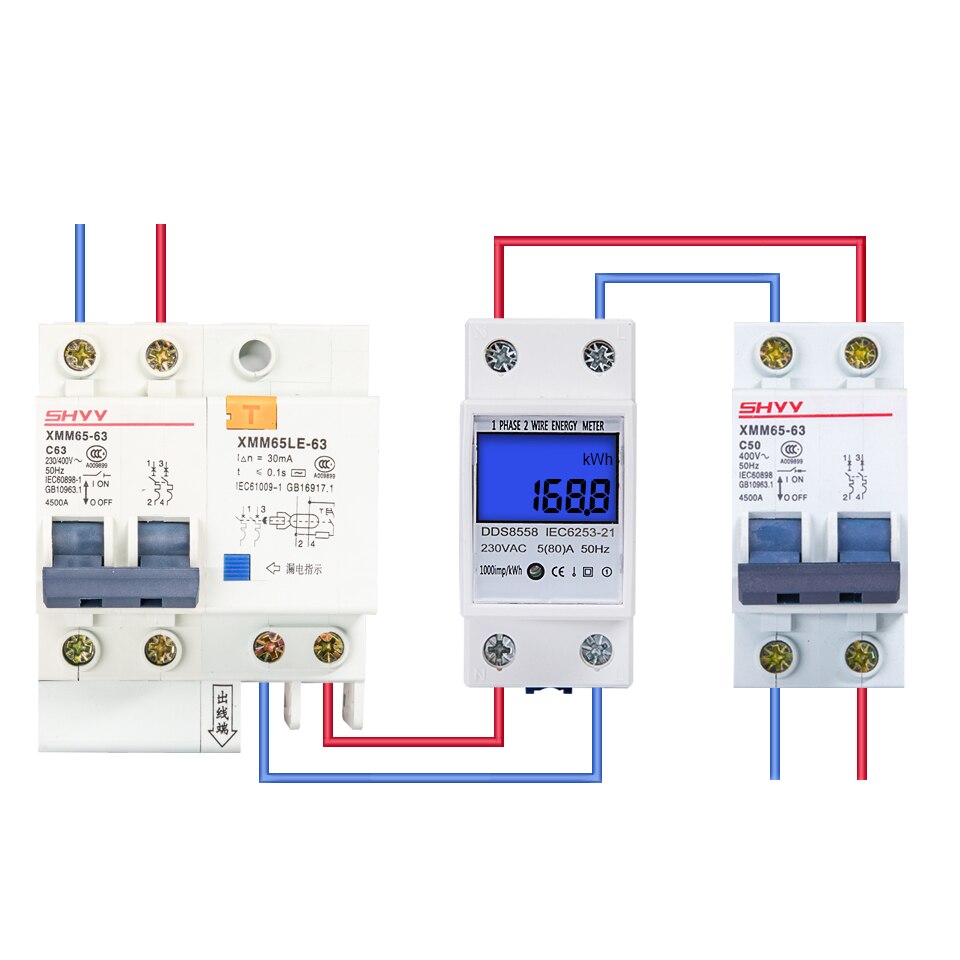 Single Phase Two Wire LCD Digital Display Din Rail kWh meter Power Consumption Energy Electric Meter kWh AC 230V 50Hz Electric
