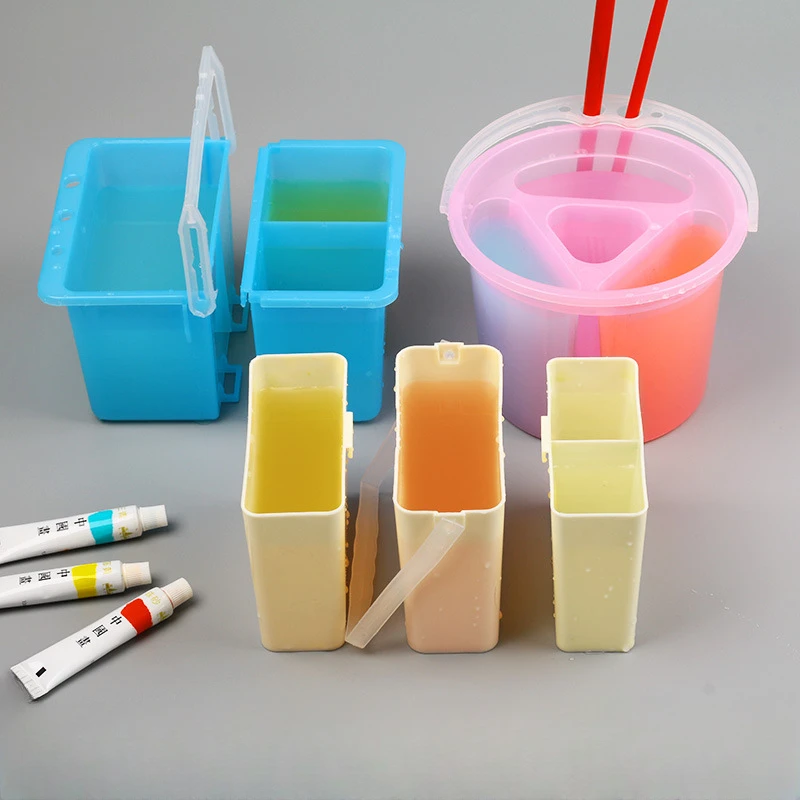 1 ensemble de pinceaux de peinture à Triple couleur à l'eau, seau de lavage, seaux en plastique de , baril de stylo de lavage pour dessin, fournitures d'art