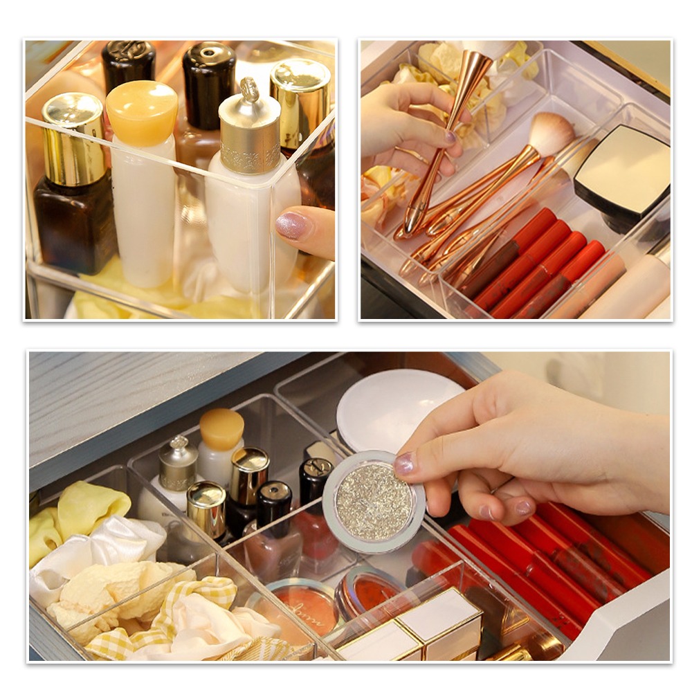 Boîte de rangement transparente en acrylique à couches pour maquillage, coiffeuse, cosmétique, rouge à lèvres, grille de finition, tiroir de bureau, compartiment de rangement