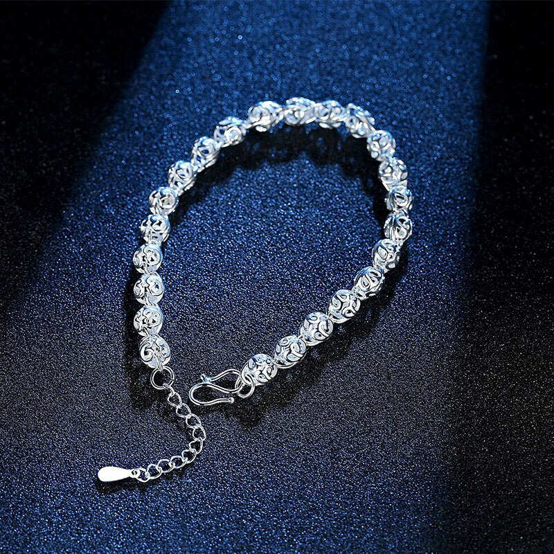 Anenjery Hollow Ball Bracelet For Women Girl Silver Color Bracelet Christmas S-B201