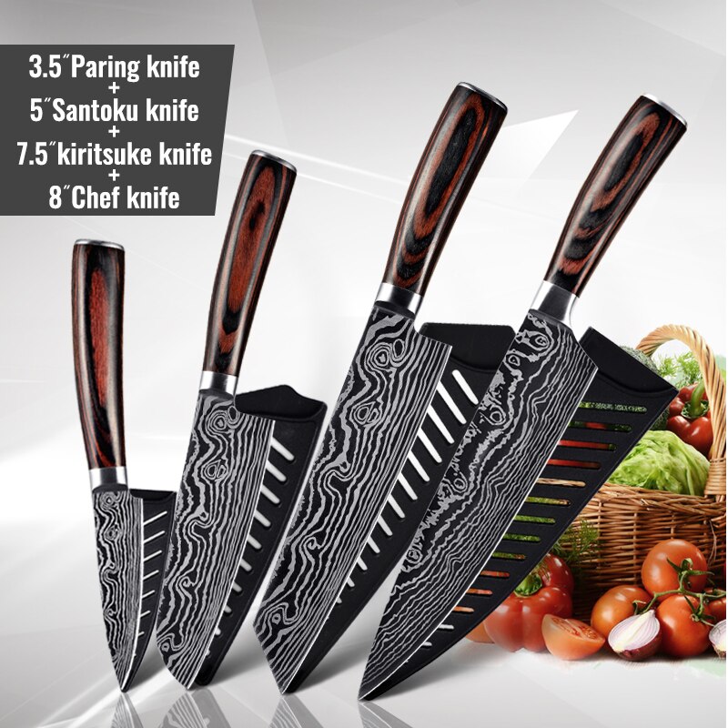 1806D1 8'' küche Messer-Set Utility kochmesser Sharp 5'' Cleaver Santoku Brot Messer Sharp küche werkzeuge