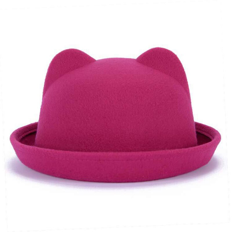 Förälder-barn bowlerhatt ullfilt fedora hattar för kvinnor flickor barn solid katt öra formell keps trilby sombrero derby