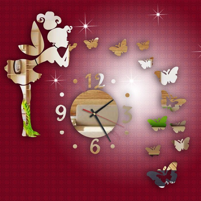 Horloge murale miroir papillon 40x60cm, Style moderne, fée, DIY bricolage, décoration de maison, #40