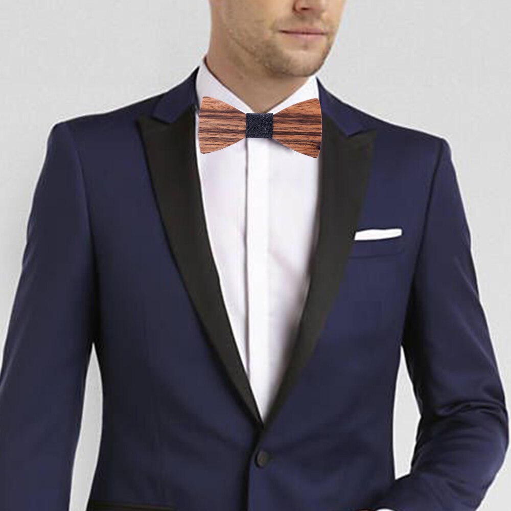 Pajarita de madera Natural de Original para hombre, broche exquisito hecho a mano, conjunto de caja de de madera para boda