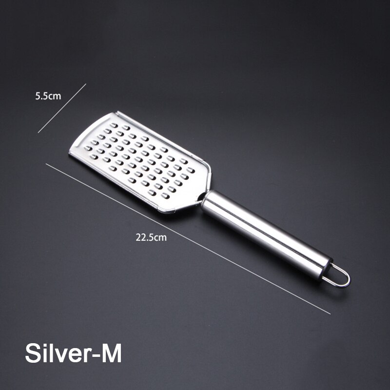 Cheese Grater Stainless Steel Grater Peeler Citrus Ginger Garlic Slicer Long Handle Cheese Planer Shavings Knife Kitchen Tool: Silver-M